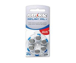30 x Rayovac Implant Pro + Implant Cochlear 675 PR44 Piles pour appareils auditifs Bleu (= 5 x 6 blister)