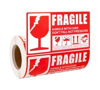 300 Autocollants Fragile Avec Inscription En Anglais, étiquettes Fragiles Autocollants Handle With Care Autocollant This Way Up Handle, Taille 13 X 7 cm White-Red