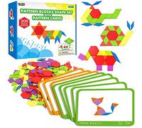 300 Blocs de Motifs en Bois pour Enfants, 24 Cartes de Conception Double Face (48 Motifs) et Sac de Rangement dans Une Boîte Cadeau, Jouets d'apprentissage Montessori Drôles