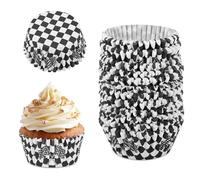 300 Caissettes à Cupcakes sur le Thème des Voitures de Course, Caissettes Cupcakes à Damier Noir et Blanc pour la Décoration Fêtes d'Anniversaire et la Présentation de Desserts