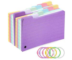 300 Feuilles Fiches Bristol à Anneaux, Lignées | Perforations Préalables, Onglets Indexés, Séparation par Couleur, pour Prises de Notes et Cartographie de Couleur Aléatoire