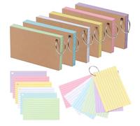 300 Feuilles Fiches Bristol, Pack de 6 Fiches de Révision avec Anneaux de Reliure, Cartes Flash Kraft Multicolores pour Notes, Langue et Apprentissage, 12,5 * 7,5 cm