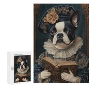 300 PCS Casse-têtes pour Adolescents Boston Terrier Renaissance Scholar Classic Canine Art Casse-têtes pour Adultes Jeux Familiaux Défi Difficile Aidez Votre Cerveau À Faire Travailler 300 PCS