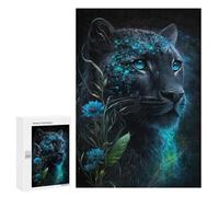 300 PCS Casse-têtes pour Adolescents Enchanted Leopard with Blue Flowers Casse-têtes pour Adolescents Activités Familiales pour Anniversaire, Noël Et Cadeaux Uniques 300 PCS