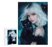 300 PCS Casse-têtes pour Adolescents Fantasy Artwork Woman with Black Cats Casse-têtes pour Adolescents Activités Familiales pour Anniversaire, Noël Et Cadeaux Uniques 300 PCS