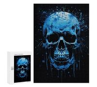 300 PCS Casse-têtes pour Adolescents Glowing Blue Skull Artwork-3 Casse-têtes pour Adultes Jeu Pratique Défi Difficile Cadeaux Uniques pour Anniversaire Et Noël 300 PCS