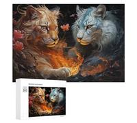 300 PCS Casse-têtes pour Adolescents Golden and Silver Tigers A Digital Artwork Casse-têtes pour Adultes Jeu Pratique Défi Difficile Cadeaux Uniques pour Anniversaire Et Noël 300 PCS