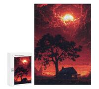 300 PCS Casse-têtes pour Adolescents Red Sky Cabin Sunset Casse-têtes pour Adolescents Activités Familiales pour Anniversaire, Noël Et Cadeaux Uniques 300 PCS