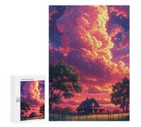 300 PCS Casse-têtes pour Adolescents Romantic Sunset Cottage Scene Casse-têtes pour Adolescents Activités Familiales pour Anniversaire, Noël Et Cadeaux Uniques 300 PCS