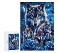 300 PCS Casse-têtes pour Adolescents Wolf Pack Blue Roses Fantasy Art Print Casse-têtes pour Adolescents Activités Familiales pour Anniversaire, Noël Et Cadeaux Uniques 300 PCS