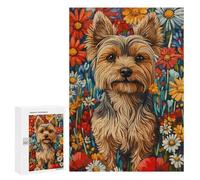300 PCS Casse-têtes pour Adolescents Yorkshire Terrier in Flowers Dog Wall Art Print Casse-têtes pour Adultes Jeux Familiaux Défi Difficile Aidez Votre Cerveau À Faire Travailler 300 PCS