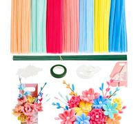 300 Pcs Fil Chenille, Fil Chenille Fleur Kit Complet Fleurs 7 Couleurs | Cure Pipe en Coffret avec Accessoires, Pipe Cleaners Flower kit pour Loisirs Creatifs 30cm Long
