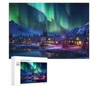 300 PCS Jeux De Puzzle pour Adolescents Aurora Borealis Over Snowy Cabin Village Jeux De Puzzle pour Adolescents : Détente, Divertissement Et Humour, Cadeaux Anti-Stress 300 PCS