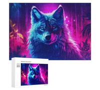 300 PCS Jeux De Puzzle pour Adolescents Neon Wolf Portrait -1 Jeux De Puzzle pour Adolescents : Détente, Divertissement Et Humour, Cadeaux Anti-Stress 300 PCS