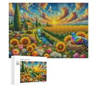 300 PCS Jeux De Puzzle pour Adolescents Sunflower Fields and Rainbow Birds Jeux De Puzzle pour Adolescents : Détente, Divertissement Et Humour, Cadeaux Anti-Stress 300 PCS