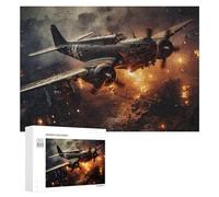 300 PCS Jeux De Puzzle pour Adolescents World War II Bomber Over Burning City Jeux De Puzzle pour Adolescents : Détente, Divertissement Et Humour, Cadeaux Anti-Stress 300 PCS