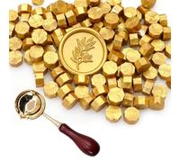 300 Pcs Perles de Cire à Cacheter Octogonales Or avec Cuillère de Fusion pour Sceau Cire, Kit Cachet de Cire pour Invitations de Mariage Enveloppes Cartes Postales Emballage Cadeau Artisanat DIY