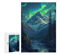 300 PCS Puzzle Aurora Borealis Mountain Lake Puzzle pour Adolescents Course De Vitesse Manuelle Liste De Souhaits avec Le Père Noël Jouets Jeux Éducatifs 300 PCS