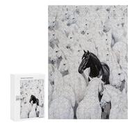 300 PCS Puzzle Black Horse Among White Ones Puzzle pour Adolescents Course De Vitesse Manuelle Liste De Souhaits avec Le Père Noël Jouets Jeux Éducatifs 300 PCS