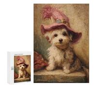 300 PCS Puzzle Charming Dog in Pink Hat Puzzle pour Adolescents Course De Vitesse Manuelle Liste De Souhaits avec Le Père Noël Jouets Jeux Éducatifs 300 PCS