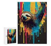 300 PCS Puzzle Colorful Sloth Art Print-1 Puzzle pour Adolescents Course De Vitesse Manuelle Liste De Souhaits avec Le Père Noël Jouets Jeux Éducatifs 300 PCS