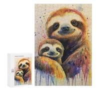 300 PCS Puzzle Colorful Sloth Family Art Print Puzzle pour Adolescents Course De Vitesse Manuelle Liste De Souhaits avec Le Père Noël Jouets Jeux Éducatifs 300 PCS