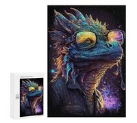 300 PCS Puzzle Glowing Lizard with Glasses Art Print Puzzle pour Adolescents Course De Vitesse Manuelle Liste De Souhaits avec Le Père Noël Jouets Jeux Éducatifs 300 PCS