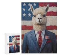 300 PCS Puzzle pour Adolescents Alpaca in Suit with American Flag Puzzles pour Adultes - Défi Difficile - Activités Amusantes À La Maison pour Les Jeux 300 PCS
