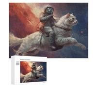 300 PCS Puzzle pour Adolescents Astronaut Riding A Giant Cat in Space Puzzles pour Adolescents, Jouets Anti-Stress, Passe-Temps, Défi Éducatif