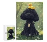 300 PCS Puzzle pour Adolescents Black Poodle with Yellow Duck Puzzles pour Adultes - Défi Difficile - Activités Amusantes À La Maison pour Les Jeux 300 PCS