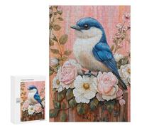 300 PCS Puzzle pour Adolescents Blue Bird with Pink Roses Puzzles pour Adultes : Analyse Et Logique. Chaque Pièce Est Unique - Casse-têtes pour Toute La Famille 300 PCS