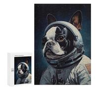 300 PCS Puzzle pour Adolescents Boston Terrier Astronaut Puzzle pour Adultes : Jeu De Réflexion Et De Rapidité, Défi À Relever 300 PCS