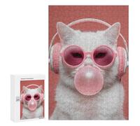 300 PCS Puzzle pour Adolescents Chill Cat with Bubble Gum Puzzles pour Adultes : Analyse Et Logique. Chaque Pièce Est Unique - Casse-têtes pour Toute La Famille 300 PCS