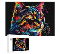300 PCS Puzzle pour Adolescents Colorful Abstract Cat Art Puzzles pour Adolescents, Jouets Anti-Stress, Passe-Temps, Défi Éducatif