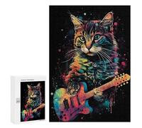 300 PCS Puzzle pour Adolescents Colorful Cat Playing Guita Puzzles pour Adultes Jeu Manuel Assemblage De Motifs Cadeaux Uniques pour Anniversaire Et Noël 300 PCS
