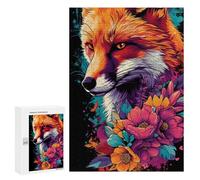 300 PCS Puzzle pour Adolescents Colorful Fox with Flowers Art Print Puzzles pour Adultes : Analyse Et Logique. Chaque Pièce Est Unique - Casse-têtes pour Toute La Famille 300 PCS