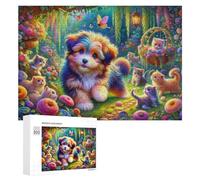 300 PCS Puzzle pour Adolescents Colorful Garden with Cute Puppies and Kittens Puzzles pour Adolescents, Jouets Anti-Stress, Passe-Temps, Défi Éducatif