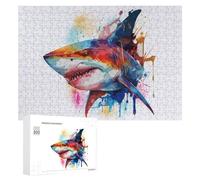 300 PCS Puzzle pour Adolescents Colorful Shark Art Print Puzzles pour Adolescents, Jouets Anti-Stress, Passe-Temps, Défi Éducatif
