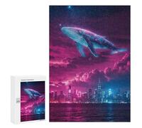 300 PCS Puzzle pour Adolescents Cosmic Whale Over Cityscape Puzzle Adulte, Jouet, Décoration Murale, Course De Vitesse Manuelle, Cadeaux Uniques pour Anniversaire Et Noël 300 PCS