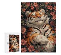 300 PCS Puzzle pour Adolescents Cute Tiger Sleeping Sakura Jeu De Puzzle pour Adultes, Casse-tête, Cadeau d'anniversaire, Défi Éducatif 300 PCS