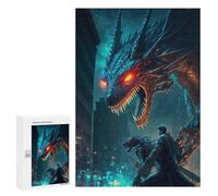 300 PCS Puzzle pour Adolescents Dragon Confrontation in Cityscape Puzzles pour Adolescents, Jouets Anti-Stress, Passe-Temps, Défi Éducatif