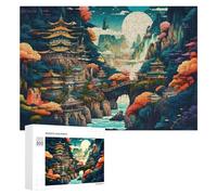 300 PCS Puzzle pour Adolescents Fantasy Mountain Village with Pagodas Puzzles pour Adolescents, Jouets Anti-Stress, Passe-Temps, Défi Éducatif