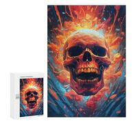 300 PCS Puzzle pour Adolescents Fiery Skull Artwork Puzzles pour Adultes - Défi Difficile - Activités Amusantes À La Maison pour Les Jeux 300 PCS