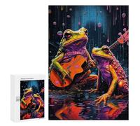 300 PCS Puzzle pour Adolescents Frogs Playing Guitar in Rain Puzzles pour Adolescents, Jouets Anti-Stress, Passe-Temps, Défi Éducatif