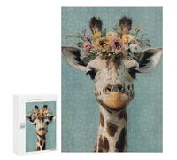 300 PCS Puzzle pour Adolescents Giraffe with Flower Crown Art Print-1 Puzzles pour Adultes : Analyse Et Logique. Chaque Pièce Est Unique - Casse-têtes pour Toute La Famille 300 PCS