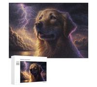 300 PCS Puzzle pour Adolescents Golden Retriever in Stormy Night-1 Jeu De Puzzle pour Adultes, Casse-tête, Cadeau d'anniversaire, Défi Éducatif 300 PCS