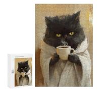 300 PCS Puzzle pour Adolescents Grumpy Cat with Coffee Mug Puzzles pour Adultes - Défi Difficile - Activités Amusantes À La Maison pour Les Jeux 300 PCS