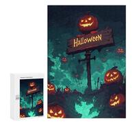 300 PCS Puzzle pour Adolescents Halloween Pumpkin Patch Sign Puzzle Adulte, Jouet, Décoration Murale, Course De Vitesse Manuelle, Cadeaux Uniques pour Anniversaire Et Noël 300 PCS