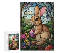 300 PCS Puzzle pour Adolescents Happy Easter Bunny Glass Art Puzzle Adulte, Jouet, Décoration Murale, Course De Vitesse Manuelle, Cadeaux Uniques pour Anniversaire Et Noël 300 PCS
