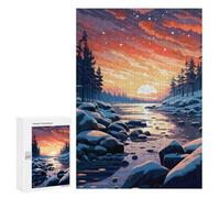 300 PCS Puzzle Pour Adolescents Hiver Sunset River Puzzle Adolescent Jouet Anti-stress Maison Vacances Loisir Défi Éducation 300 PCS